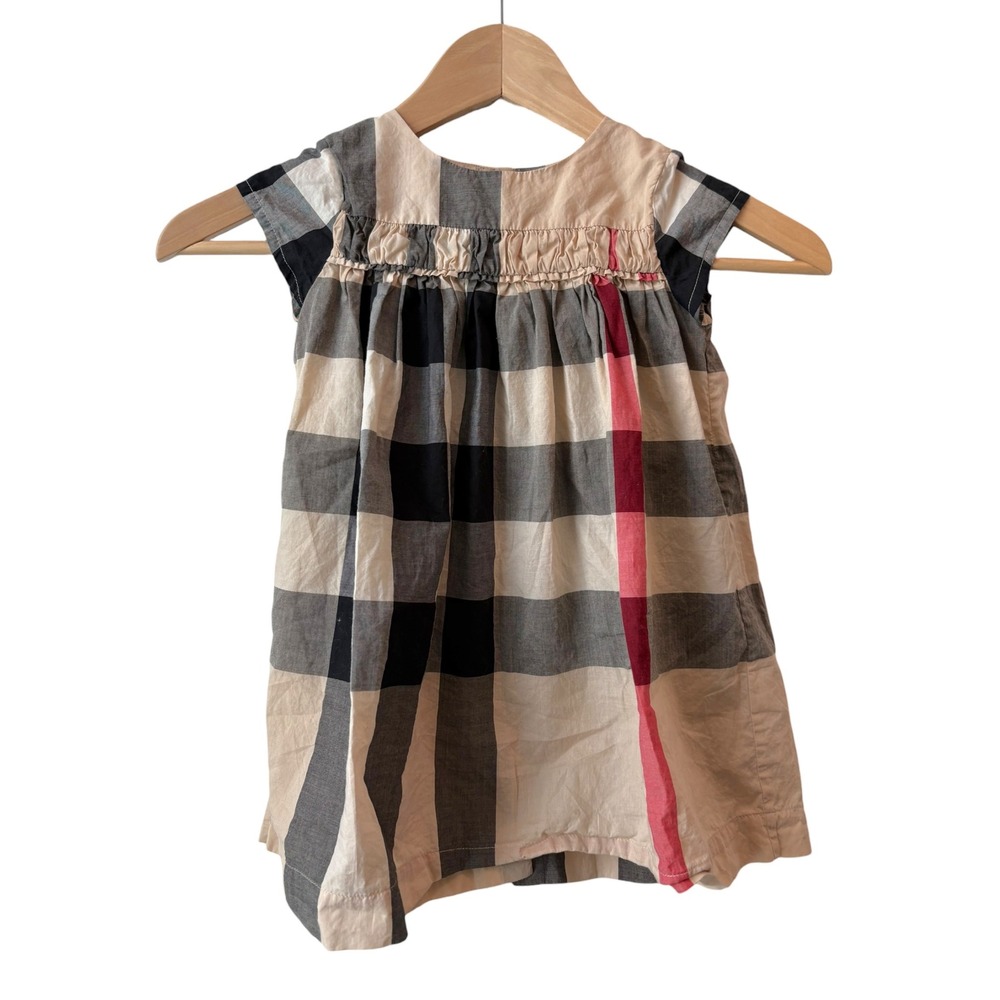 Burberry Girl's Nova Check Plaid Cotton Dress Cap Sleeve Button Back Size 3Y